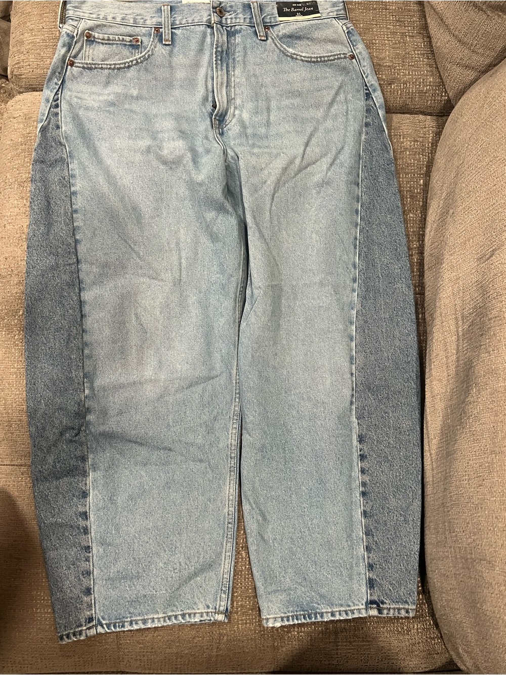 NWT Abercrombie & Fitch Two-Tone Light and Dark Blue barreled leg Jeans